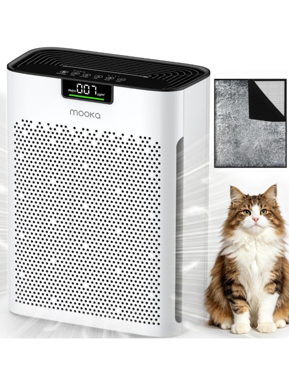 Large Room Air Purifier for Home & Bedroom, HEPA Filter, Air Quality Monitor